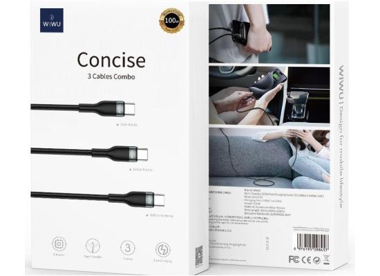WIWU Wi-C033 3in1 Concise Series 100W Type-C to Type-C Combo PD Cable Set 20cm-150cm-200cm - Black